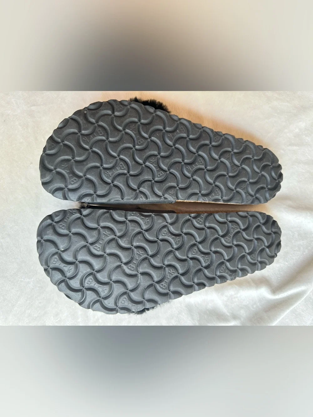 Birkenstock - Black Furry Slide Sandals with Silver Buckle